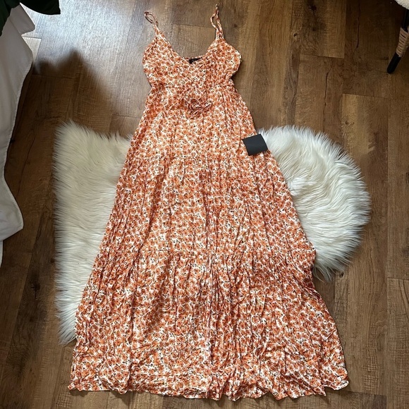 LULU’S Forever Blooming Orange Floral Print Tiered Maxi Dress - Picture 4 of 6